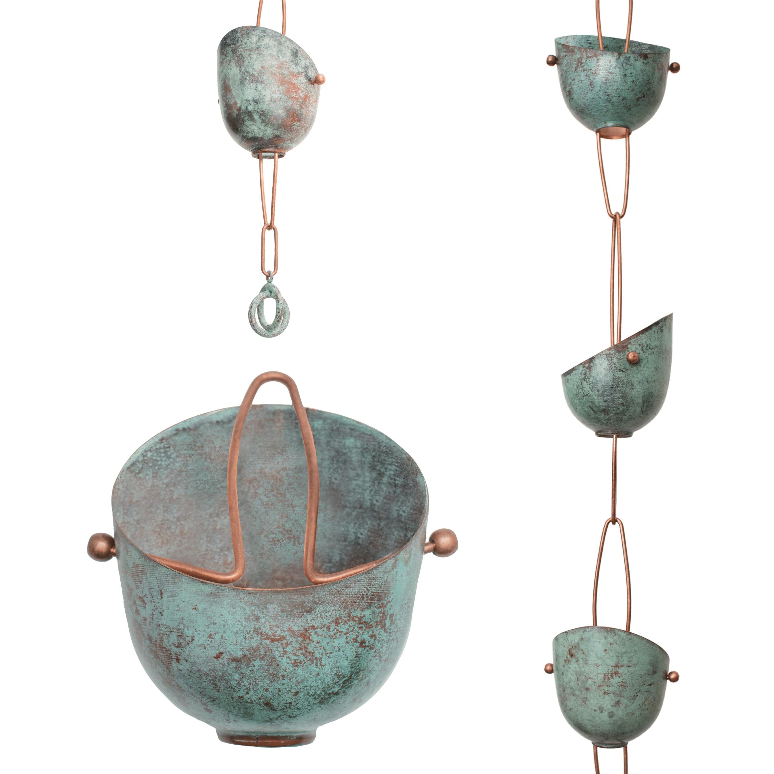 Pure Copper Rain Chain by GreenThings Water Diversion 8 foot with