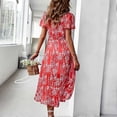 thumbnail image 4 of Vestido de mujer con escote en V, bajo con volantes, manga corta, abertura lateral, corte en A y falda acampanada para verano y primavera., 4 of 5