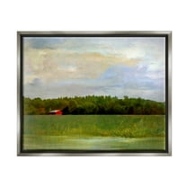 Stupell Industries Rural Field Red Cabin Landscape Landscape Painting Gray Floater Framed Art Print Wall Art