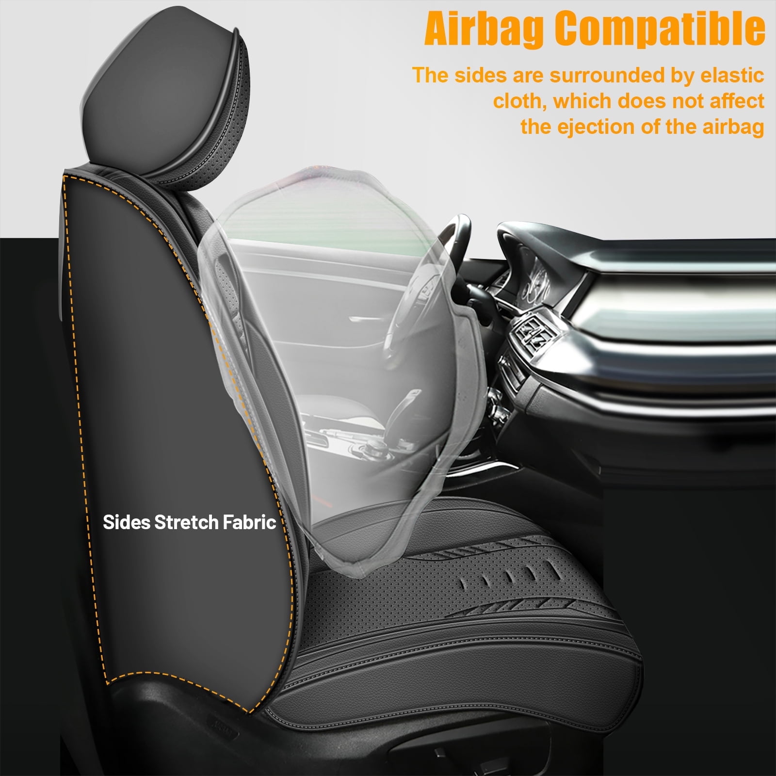 DIKSOAKR Front Seat Covers for Toyota RAV4 1998-2018, Breathable Perforated Faux Leather Car Seat Cover Interior Automotive Accessories (Black)