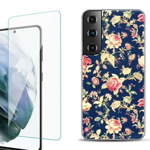 Slim-Fit Fashion Gel Phone Case for Samsung Galaxy S22  5G / S22 Plus 5G, with Tempered Glass Screen Protector, by OneToughShield ® - Floral Garden