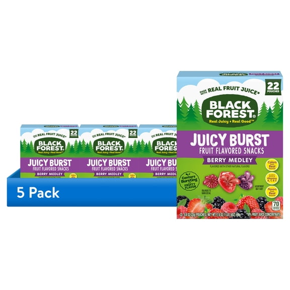 (5 pack) Black Forest Juicy Burst Fruit Flavored Snacks, Berry Medley, 0.8 oz, 22 Count