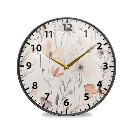 Elegant Silk Flowers Wall Clock Modern Decor Acrylic Clock Golden Hands 9.5in