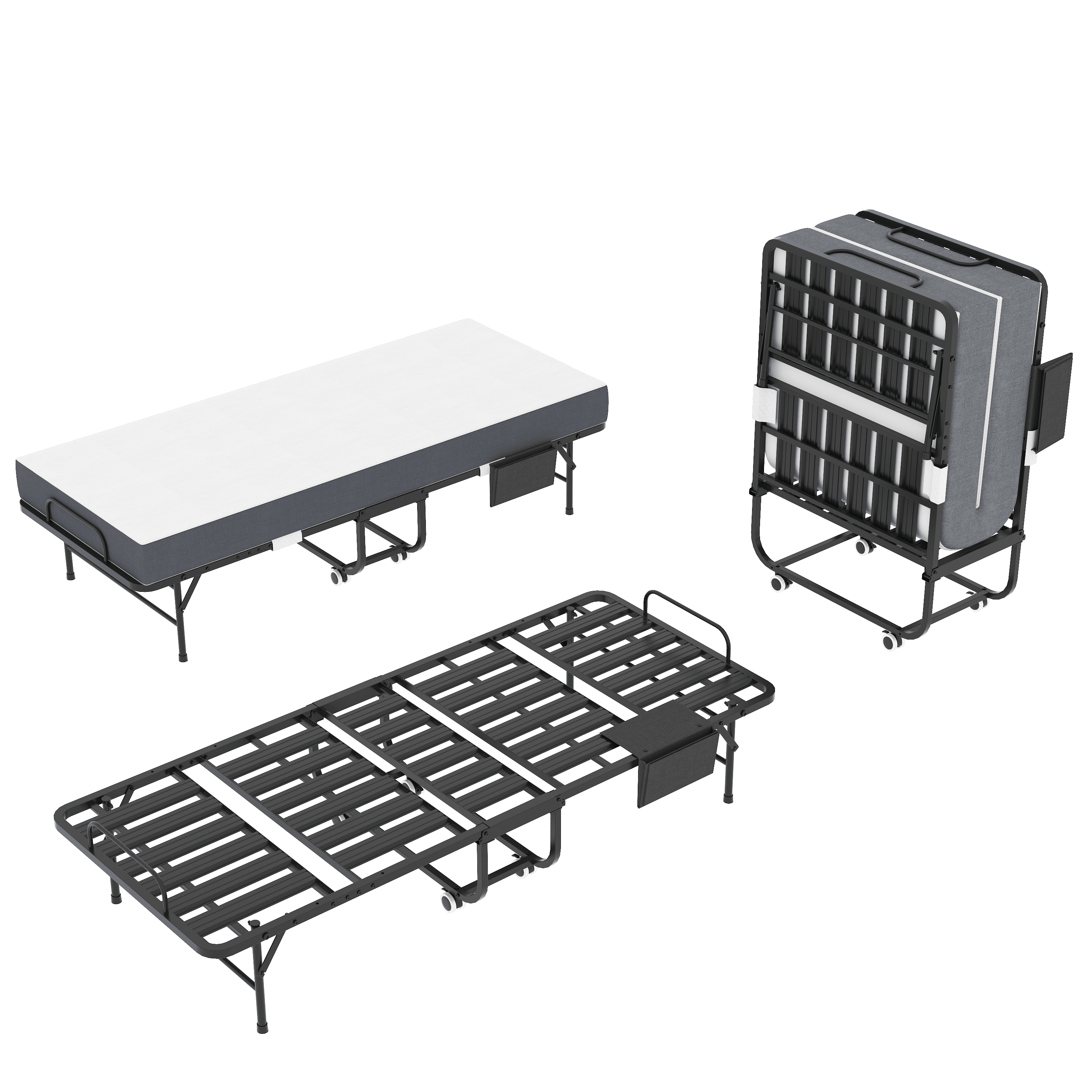 Folding Bed with 5-Inch Memory Foam Mattress, Rollaway Guest Bed, Steel Frame on Wheels, Space-Saving Twin Size