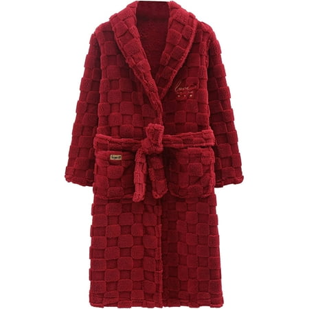 

QWZNDZG Women s Robes Plush Long Bathrobe with Belt Pockets Shaggy Warm Bath Robes