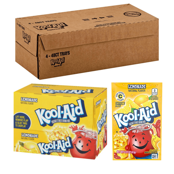 Kraft Kool-Aid Lemonade Beverage Caffeine Free, Unsweetened BULK WHOLESALE 192 PACKETS 4 BOX CASE