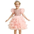 thumbnail image 4 of Little Girls Ruffles Dress Short Sleeve Sequins Princess Birthday Dress w/Headband, 4 of 7