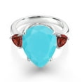 thumbnail image 2 of Gem Stone King 7.08 Ct Pear Shape Green Turquoise Red Garnet 925 Sterling Silver Ring (Size 5), 2 of 5