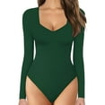 thumbnail image 1 of GPOECD Combinaison Décontractée pour Femmes, Couleur Unie, Col Carré, Manches Longues, Boutons devant, Coupe Ajustée, Extensible, Confortable, 01_vert,G, 1 of 5