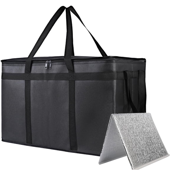USIONE Insulated Food Delivery Bag, Hot & Cold Food, Large-Capacity Reusable Insulated Bag with Zippered Top, Pizza Warmer, Black