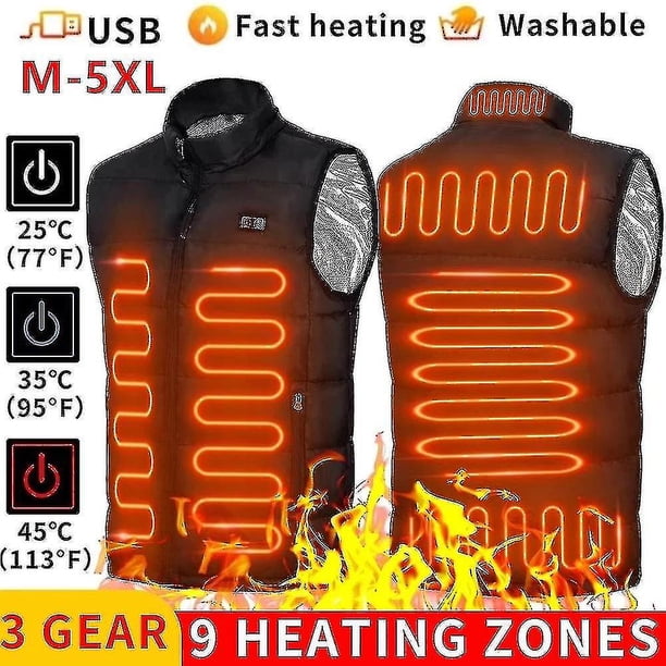 Zonas De Chaleco Térmico Chaquetas Térmicas Eléctricas Hombres Mujeres Ropa Deportiva Abrigo Térmico Abrigo Térmico De Grafeno Chaqueta Térmica Usb Para Acampar 9 Áreas Térmicas Negro