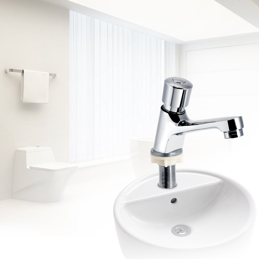 HERCHR Faucet, Public Ktchen Bathroom Chrome Plated Self Closing Water ...