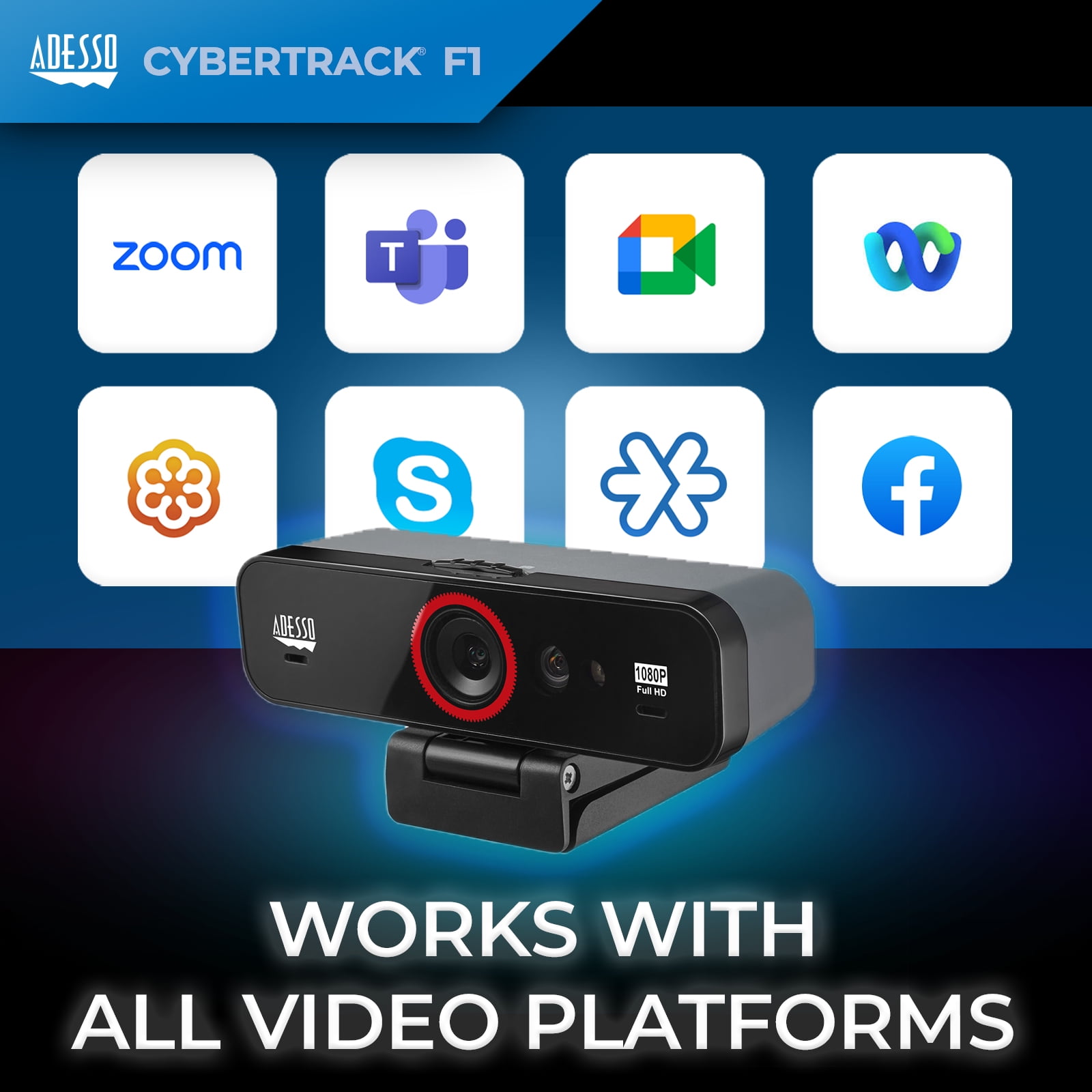 Adesso F1 True 1080P Webcam with Windows Hello, Computer Camera for PC Built-in Dual Microphone