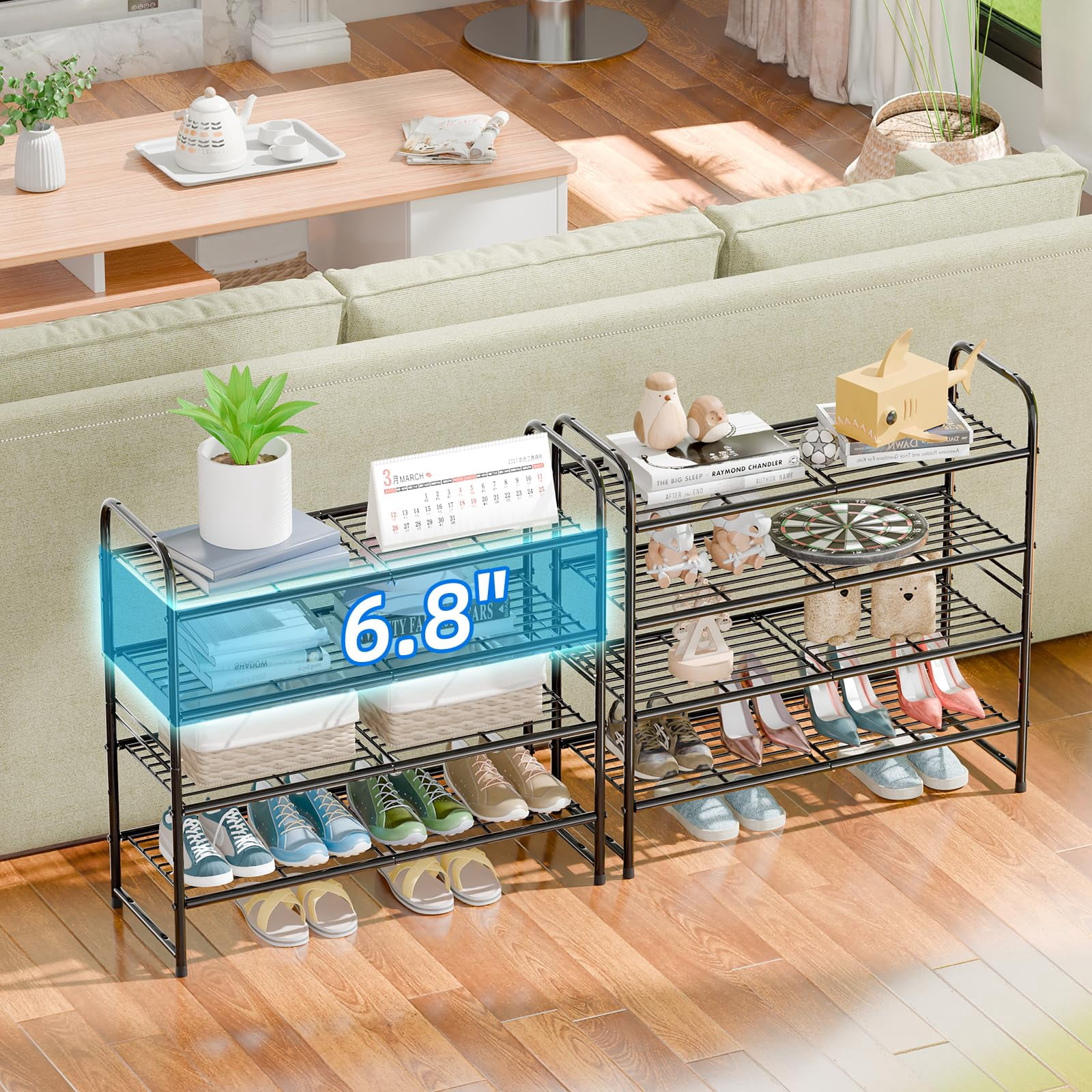 SUFAUY 4 Tier 33" Wide Shoes Rack Stackable, Metal Wire, Black