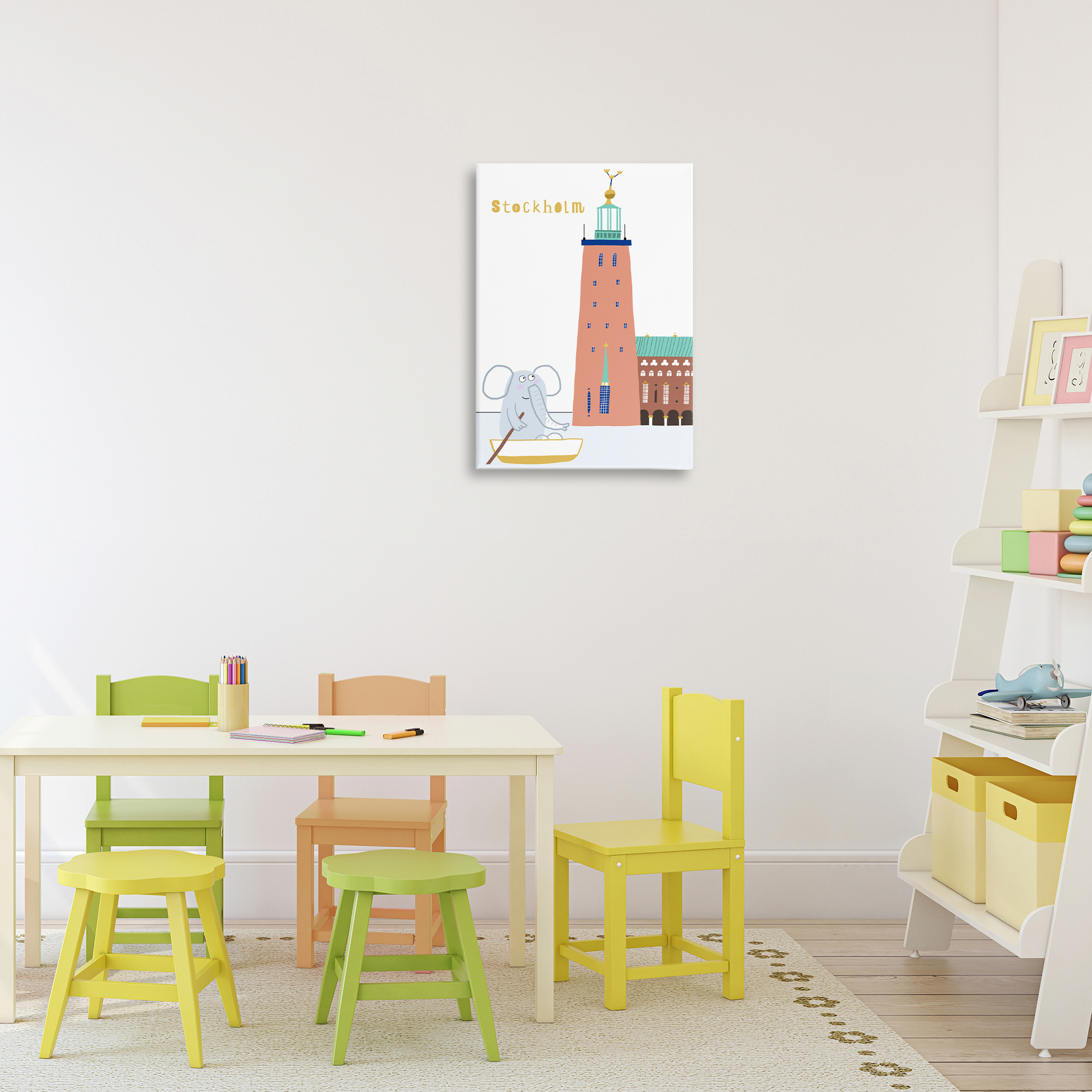 Elephant in Stockholm Boat Canvas Wall Art, design by Carla Daly