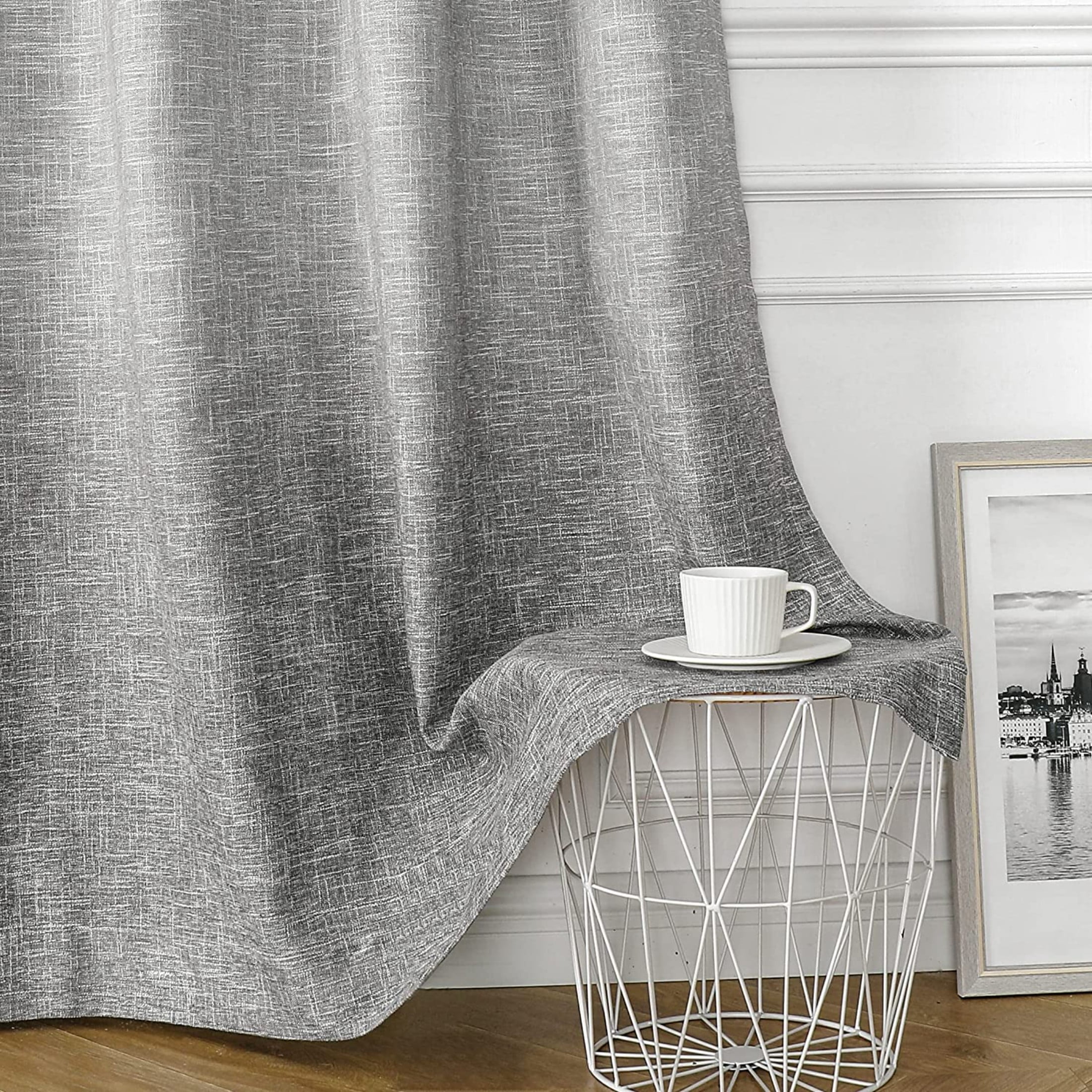 Uptown Home Ombre Full Blackout Curtain Panels Noise Reducing Window Treatment Drapes for Bedroom. Linen Texture for Living Room, Cream White to Gray, Grommet, 50"x95"x2