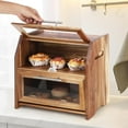 thumbnail image 7 of Bread Box, Double Layer Acacia Wooden Bread Bin with Clear Acrylic Door Panel, Air Vents, Countertop Bread Container, Rustic Brown Bread Holder for Home Made Bread, Bagels, 7 of 7