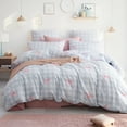 thumbnail image 4 of JOLUSERE 3-Piece Blue Gingham Pink Bow Comforter Full Set , Soft Grid Dorm Bedding Set for Kids Adults, 4 of 10