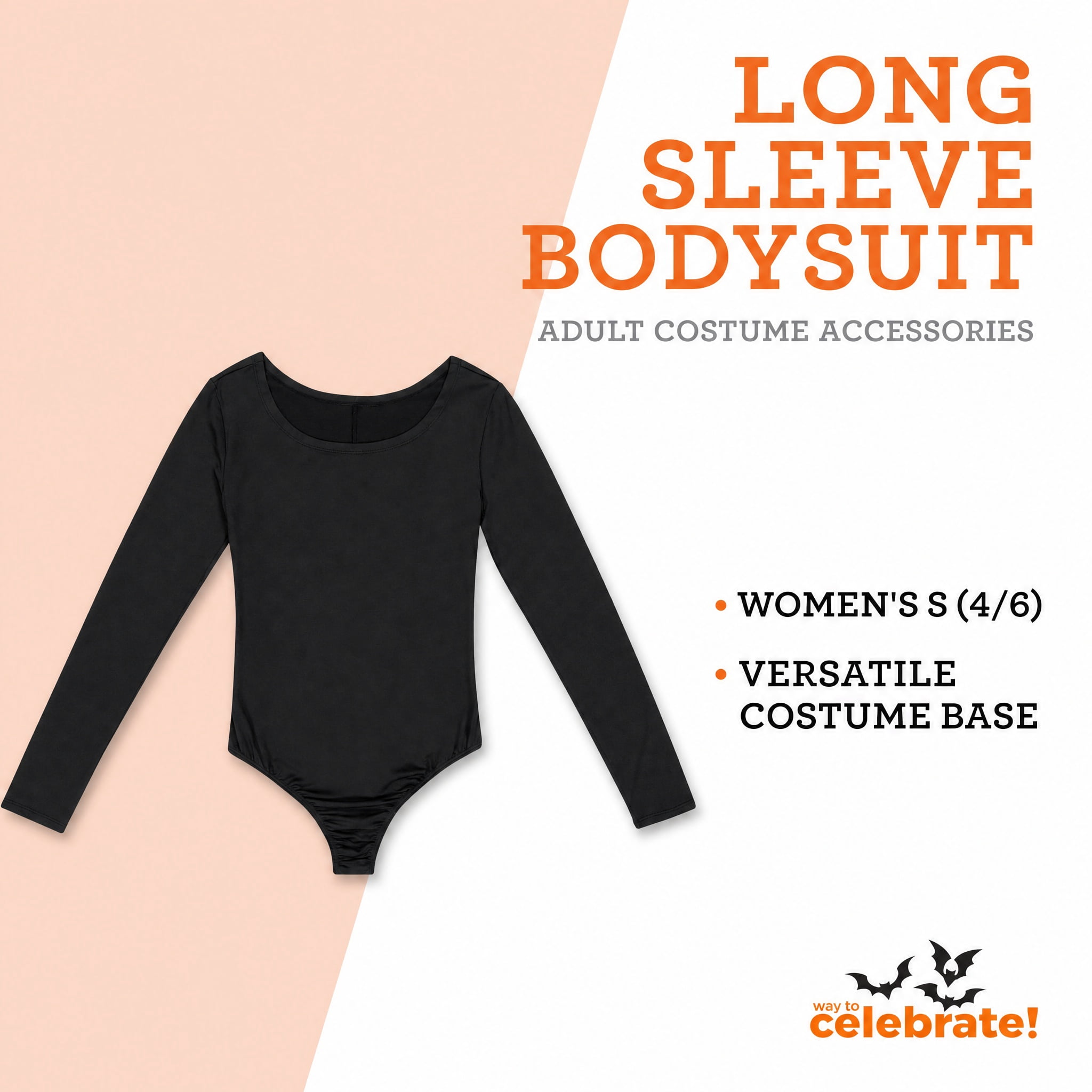Long Sleeve Bodysuit Costume Accessory for Adults, Black, S (4/6), Halloween by Way To Celebrate