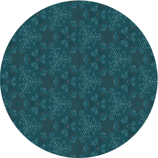 Ahgly Company Machine Washable Indoor Round Transitional Dark Cyan Green Area Rugs, 3' Round