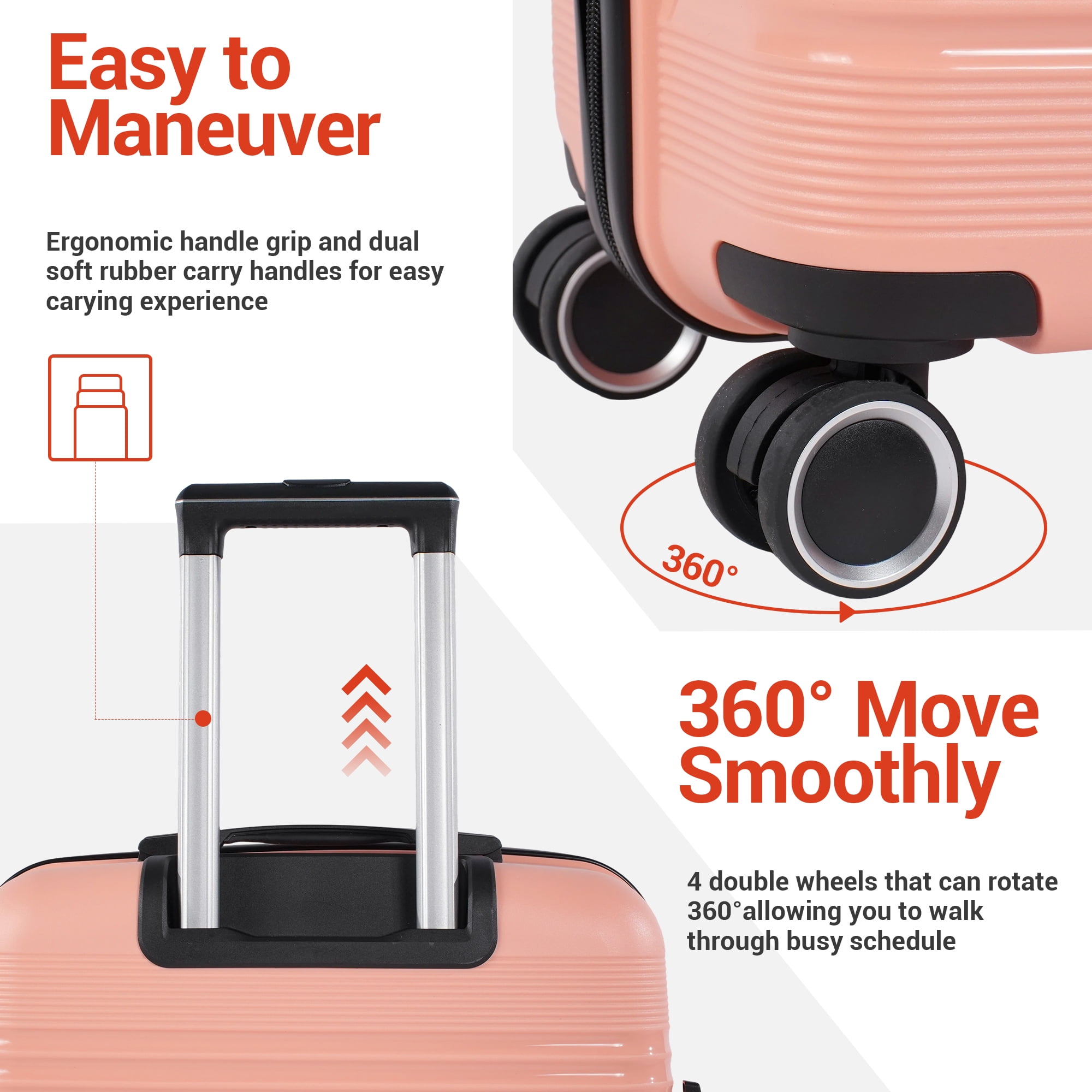 NiceTravel 3 Piece Hardside Luggage Set with Spinner Wheel & TSA Lock,Lightweight Suitcase for Travel, Pink