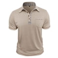 thumbnail image 5 of Afuyipoi Men’s Button-Front Short-Sleeve Polo Shirt with Pocket, Casual Turn-Down Collar Top Beige Size L, 5 of 8