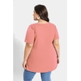 thumbnail image 4 of CASSIE LIZ Womens Plus Size Tops 2X Summer V Neck Shirts Pink Fashion Short Sleeve Tee Loose Fit Tunics Spring Blouses Casual Slit Hem Pullovers 2XL 18W 20W, 4 of 8