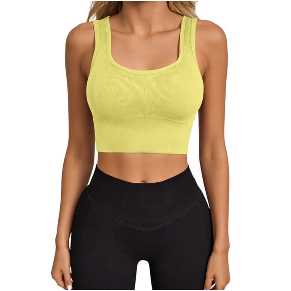 BUIGTTKLOP Women's Seamless Sports Bra Workout Crop Top Ribbed Padded Longline Wirefree Medium Support Tank Tops Fitness