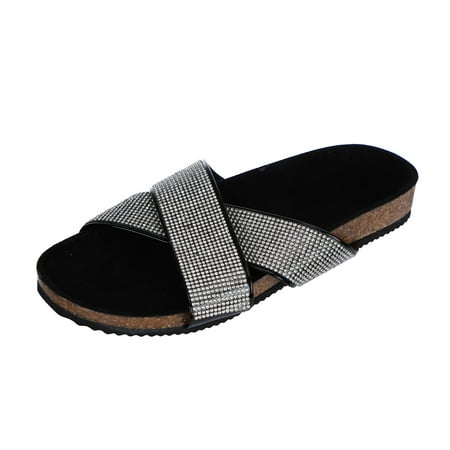 

Pgeraug womens slippers Summer New Leisure Fashion Diamond Flat Cross Women s Sandals mens slippers Black 38
