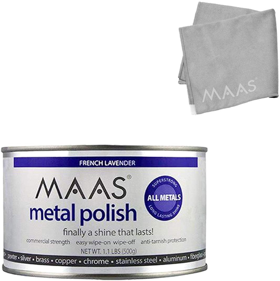 MAAS Metal Polish 1.1lb Can with Microfiber Cloth, Universal Metal Cleaner; Clean, Polish, and Protect Silver, Gold, Brass, Copper, Stainless Steel, and More