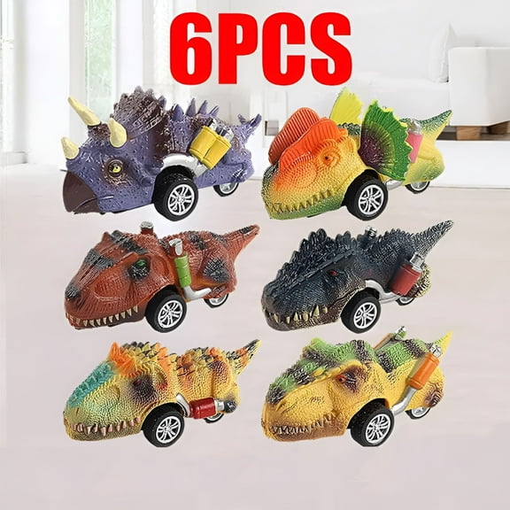 BESTSKY 6pcs Dinosaur Toys for Kids 2-4 Age - Pack of 6 | Pull Back Dinosaur Cars for Kids | 4 Inch Pull Back Cars for Boys Age 4-7 | Dinosaur Car Toys