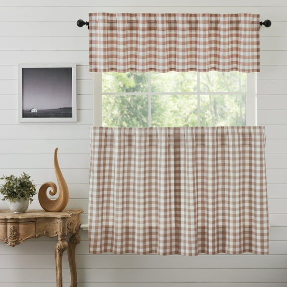 VHC Brands Annie Buffalo Check 3 PC Portabella Curtain Set (1 Valance 16x72 and 2 Tier 36x36)