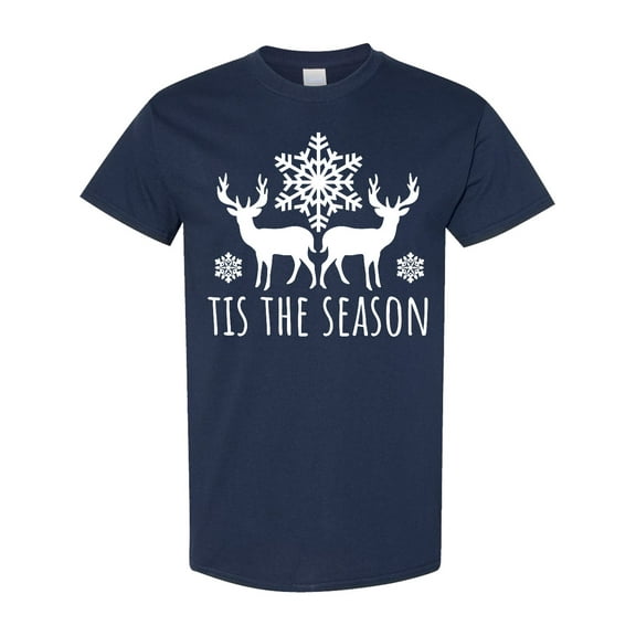 Inktastic Tis the Season White Reindeer Silhouette and Snowflakes T-Shirt