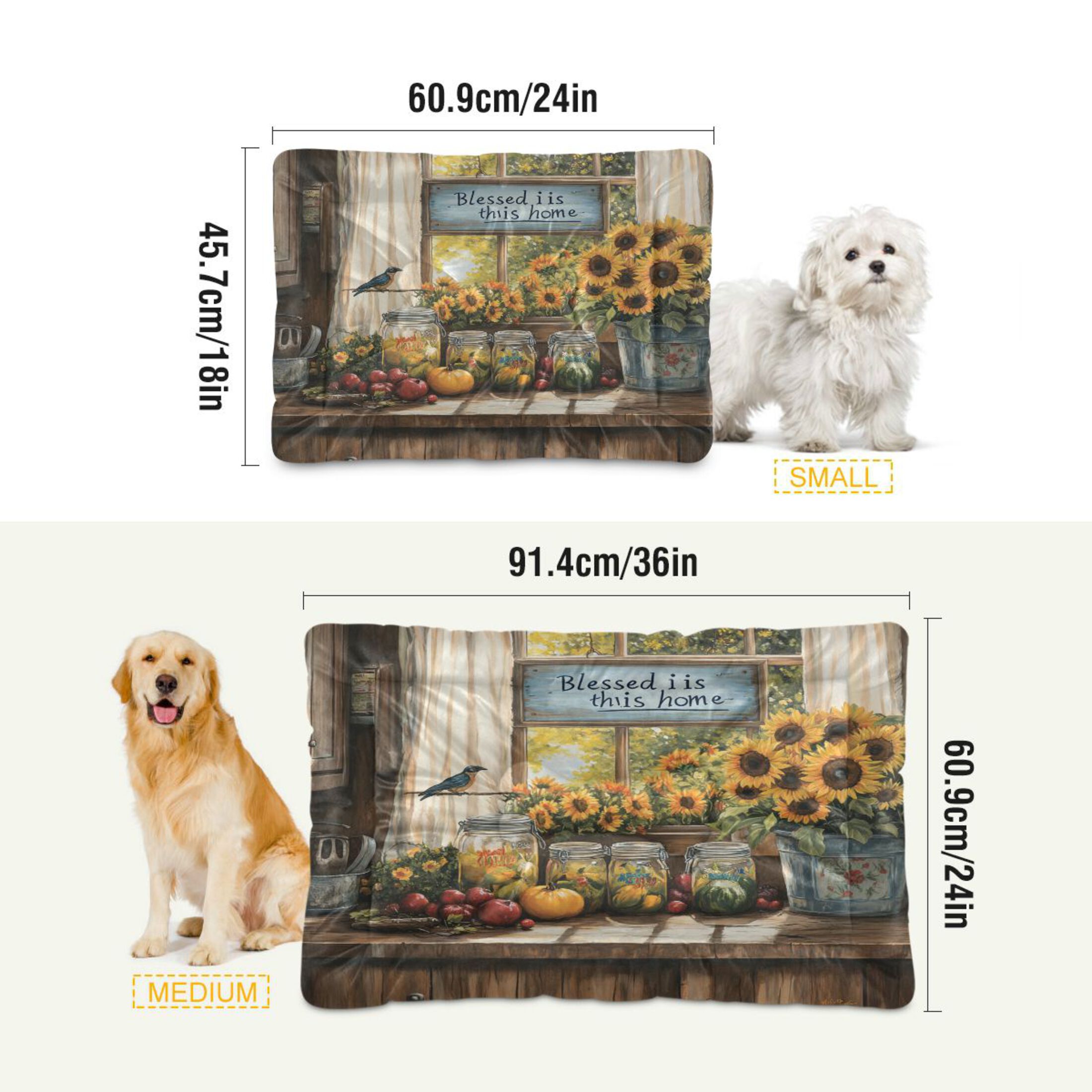 Qxltty Beautiful Country Kitchen Ped Pad Wear-resistant and Hard to Bite Through Sleeping Pad for Small Medium Large Dogs Winter Pet Bed 36×24in