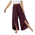 thumbnail image 2 of ICHUANYI ClearanceWomen Fashion Irregular Color High Waisted Vent Waist Retraction Appear Thin Pants(Wine, L) ICHUANYI WER20232080506157, 2 of 8