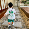 thumbnail image 3 of Camiseta de manga corta de algodón puro con diseño de oso azul para niños, Top suave, cómodo, transpirable, deportivo, estampado de letras de dibujos animados, 3 of 4