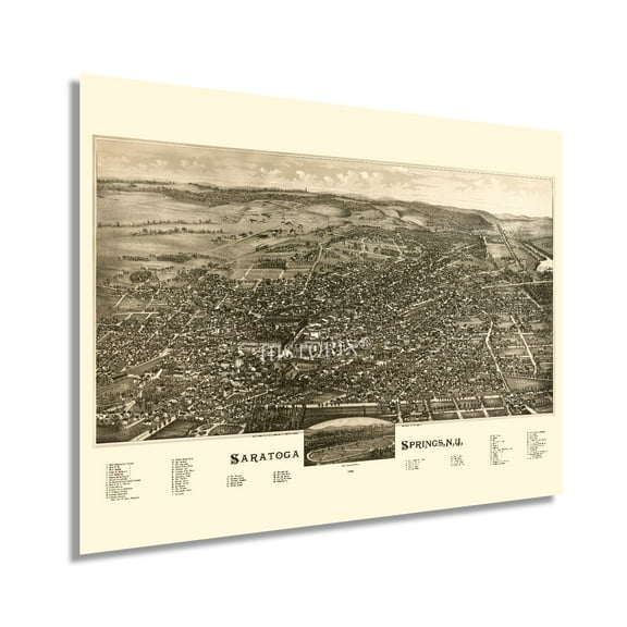 HISTORIX 1888 Saratoga Springs New York Map Vintage Poster Wall Art Print, 18 x 24 Inch