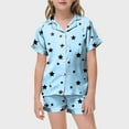thumbnail image 4 of Zshosam Teen Pjs Little Girl's Pajama Sets Printed Short Sleeve Button Tops Shorts Sleepwear PJ's Size 2T 3T,(Light Blue 2-3 Years), 4 of 5