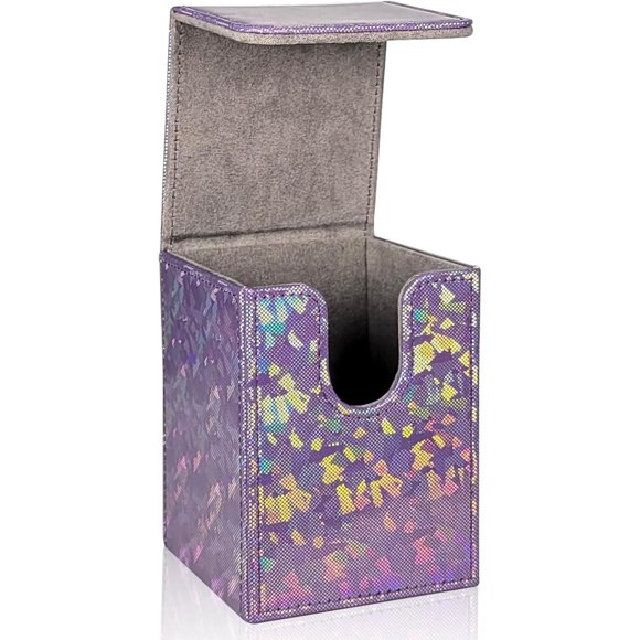 ERDS-Sparkly Card Deck Box Holds 100+ Single Sleeved Cards ,Leather Card Storage Case,MTG Commander Deck Box with 2 Dividers fit TCG CCG Magic Cards Vertical (Sparkly Purple Piece)