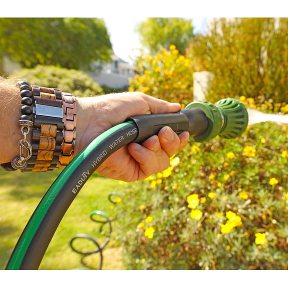 Hybrid Garden Hose 5/8 IN. x 25 FT, Heavy Duty, Lightweight, Flexible with Rotatable Grip Handle and Solid Brass Fittings