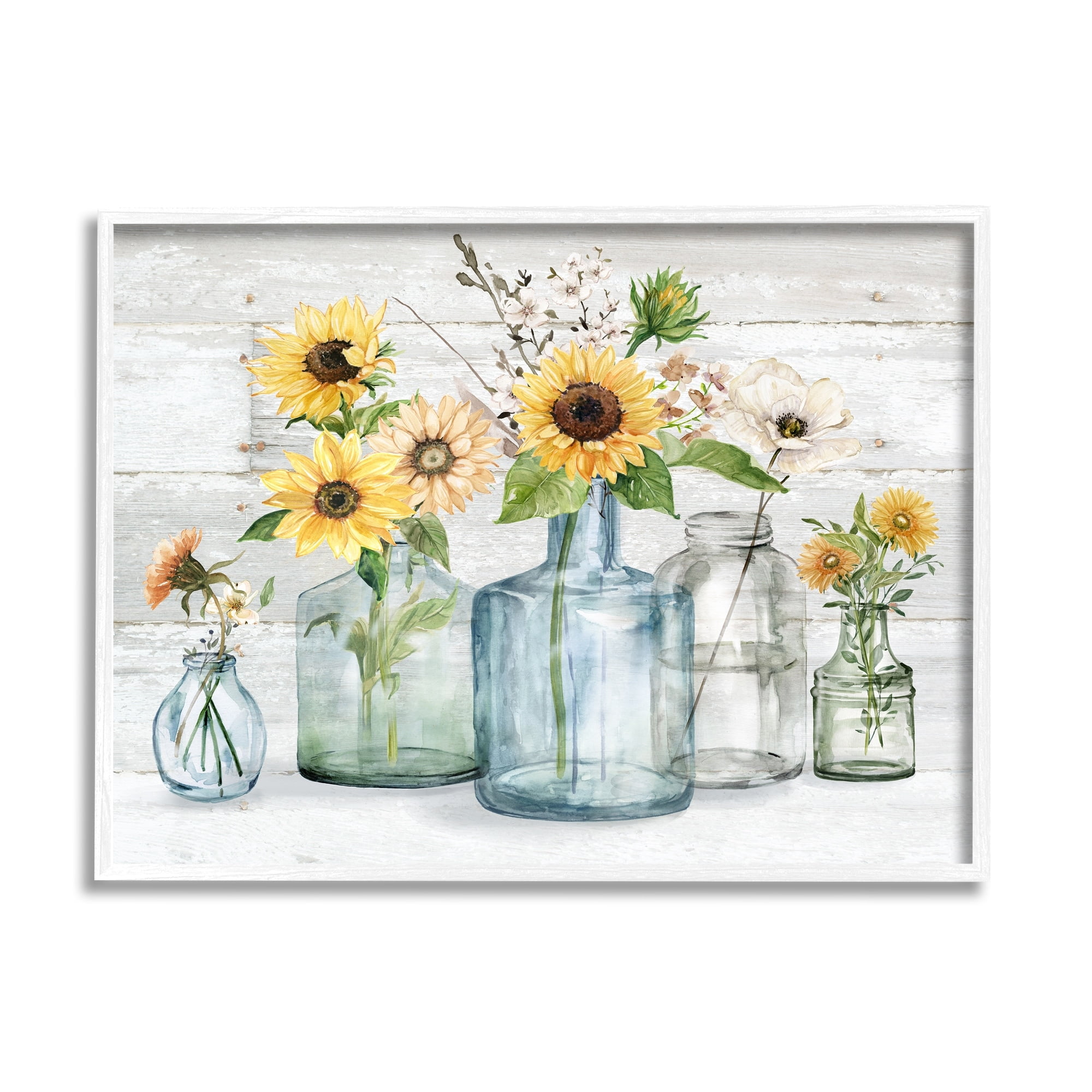 Stupell Industries Varied Country Flower Blooms Rustic Planked Pattern Graphic Art White Framed Art Print Wall Art, Design by Carol Robinson