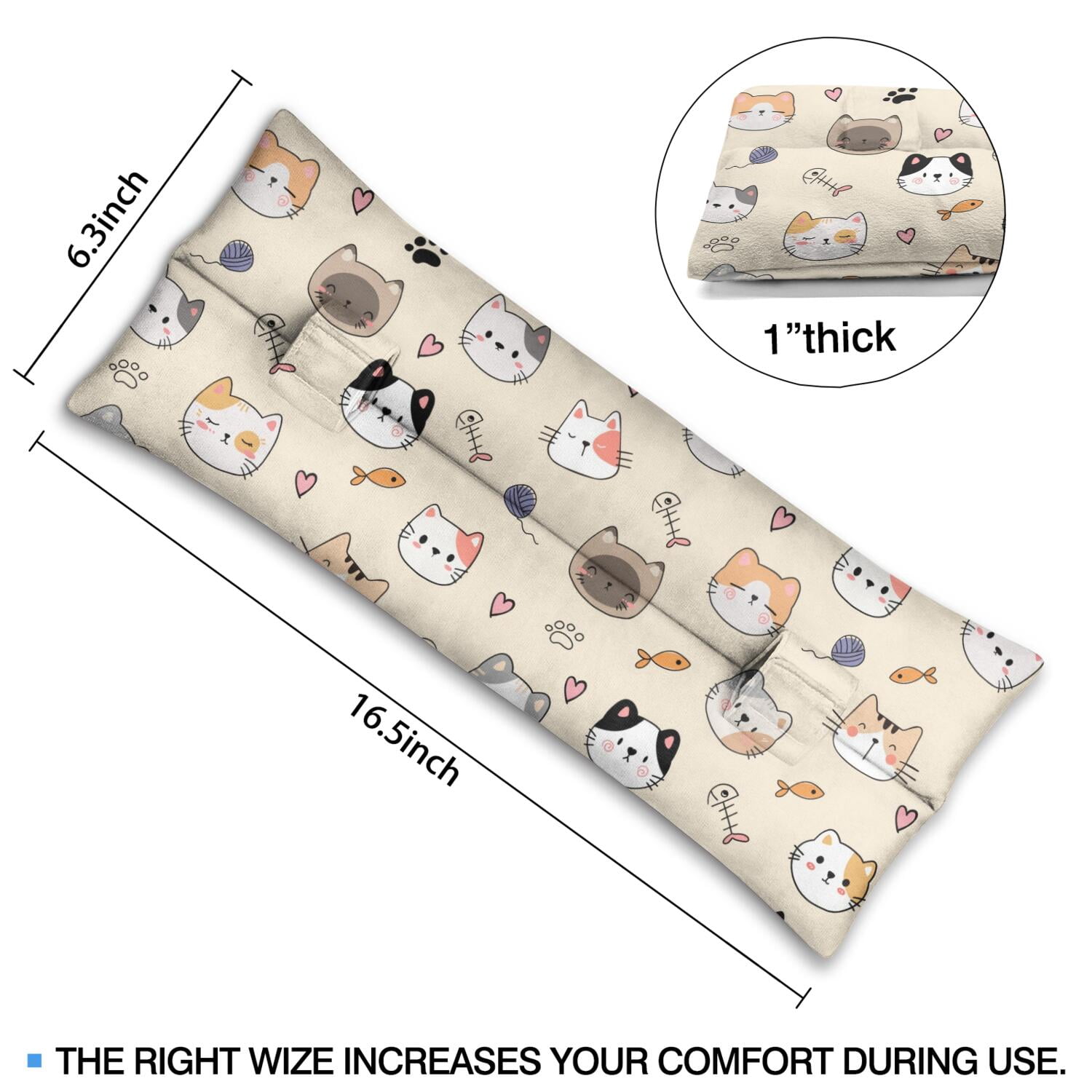 Watercolor Cat Artwork Seatbelt Cushion - Post-Surgery Mastectomy & Breast Cancer Recovery Pillow - Soft Car Travel Pad with Cats and Flowers Print