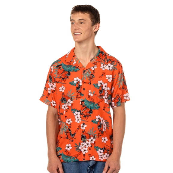 Marvel Comics Deadpool Hawaiian Shirt Men's Tropical Flowers Button Up Woven Top