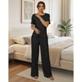 thumbnail image 3 of Loritta Womens Pajama Sets Knit Short Sleeve Long Pants Lounge Sets Breathable 2 Piece Pjs with Pockets Mother's Day Gifts Sets Summer Black S-2XL, 3 of 6