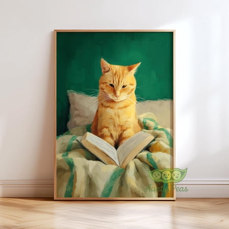 Reading Cat Wall Art Book Lover Cat Print Bookish Animal Poster Cozy Reading Nook Decor Cute Cat Artwork Library Decor Cat Lover Gift Poster Only