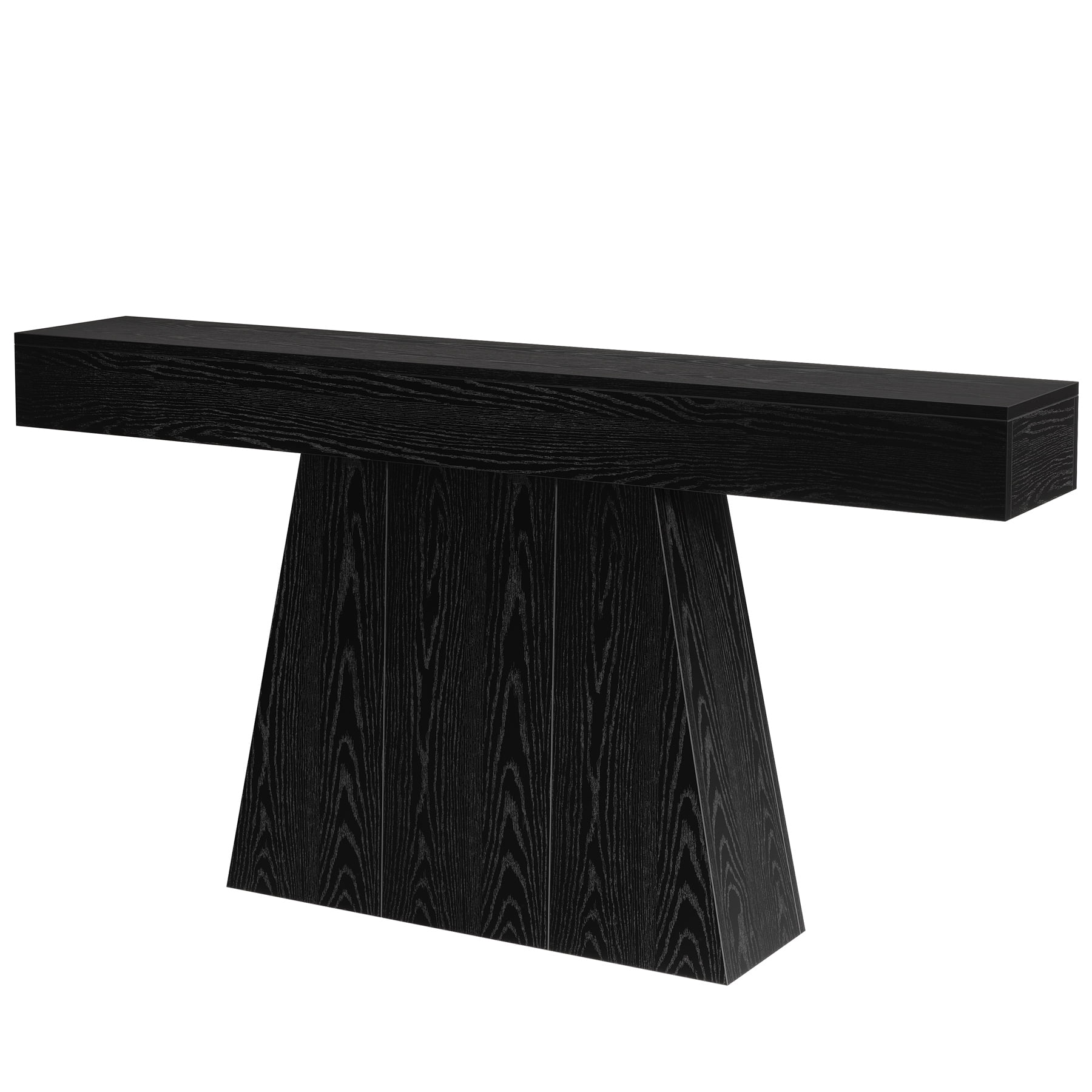 Fnova 63" Farmhouse Console Table, Narrow Wooden Entryway Table, Geometric Base Sofa Table for Living Room, Hallway, Black