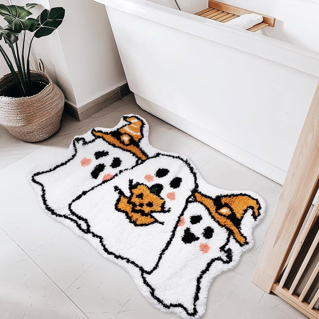 Halloween Ghost Print Floor Mat 50x80cm - Absorbent Non-Slip Bath Rug, Entrance Doormat Decor
