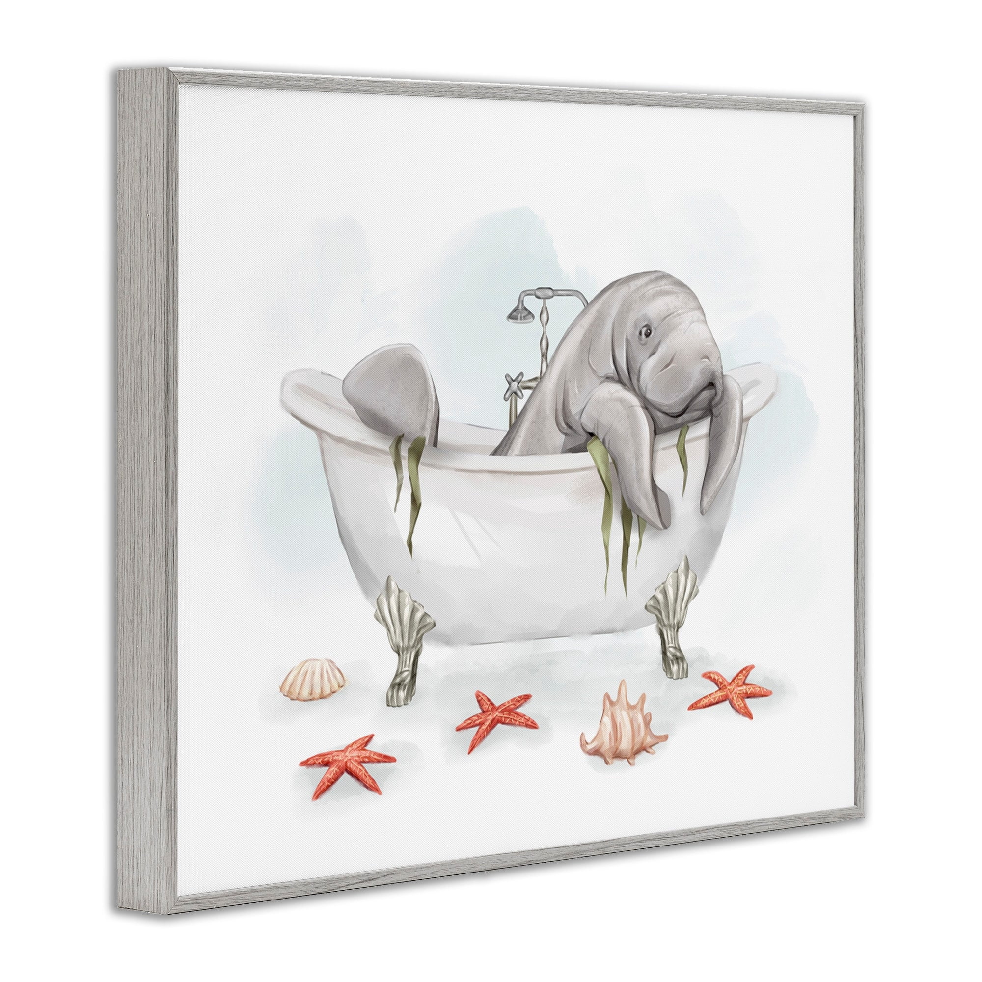 Stupell Industries Manatee Sea Life Swimming Bathtub Bathroom Painting Graphic Art Gray Framed Art Print Wall Art, Design by Ziwei Li