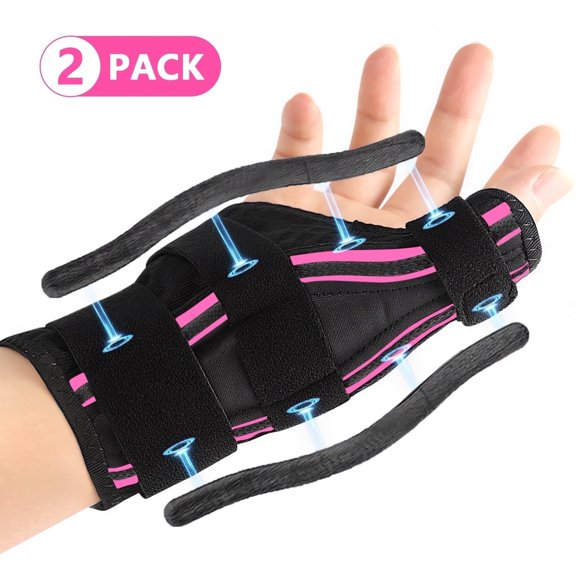 Merryhome Thumb Brace for Right & Left Hand, Wrist Brace with 2 Metal Splints, Ideal for De Quervain's Tenosynovitis, Arthritis, Sprains, 2 Pack(Pink)