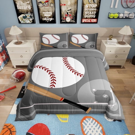 Baseball Bedding Set Twin Size Baseball Comforter Set Teens,Sports Theme Bed Comforter Sets Grey Ball Gaming Quilt Bed Set Bedroom Decor with 1 Pillowcase